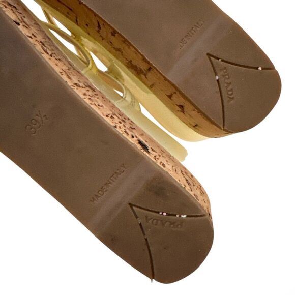 PRADA Beige Wedge Patent Leather Strappy Slide Sandals - Picture 10 of 12